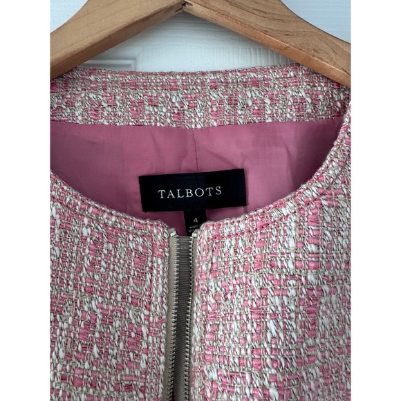 Talbots Petites Sz 6P Pink White Tweed Zip-Up Jackie Blazer Jacket - Picture 2 of 5